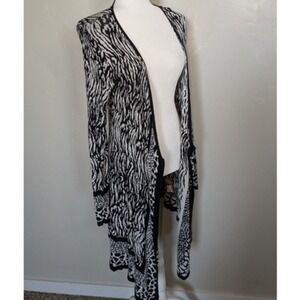 Belldini Cardigan Small Animal Print‎ Long Line Open Sweater Black White